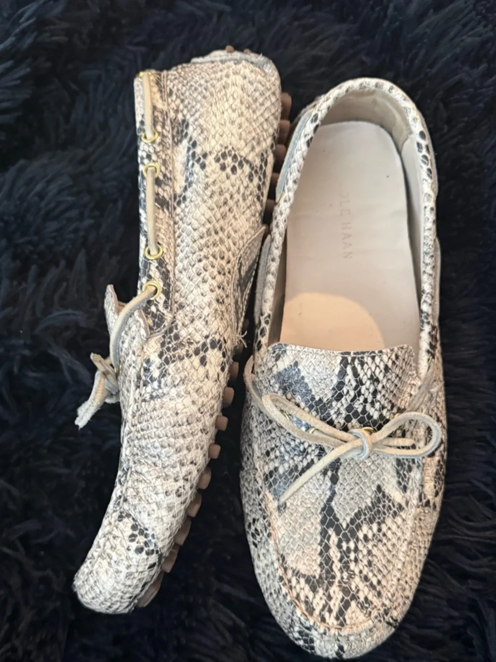 Cole Haan Snake-Print Loafers in Black and Cream